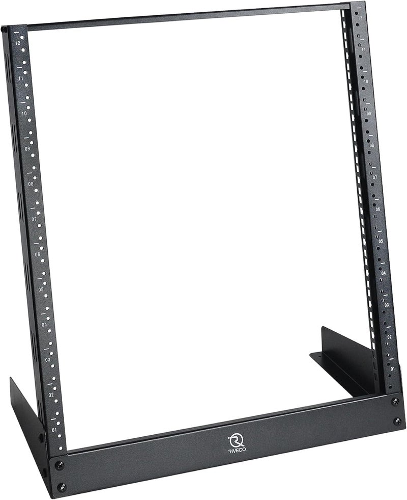 RIVECO 12U Desktop Rack for Audio & Network Devices 19 Inch 2 Post Open Frame Shelf with Reinforced Beam, Free Standing Racks for IT Server Sound AV Music Recording Equipment - Image 1